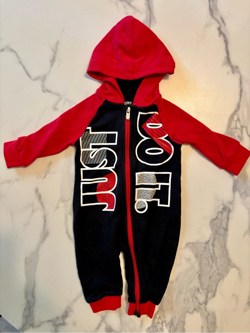 Nike Baby Hooded One-Piece Romper - Red & Black